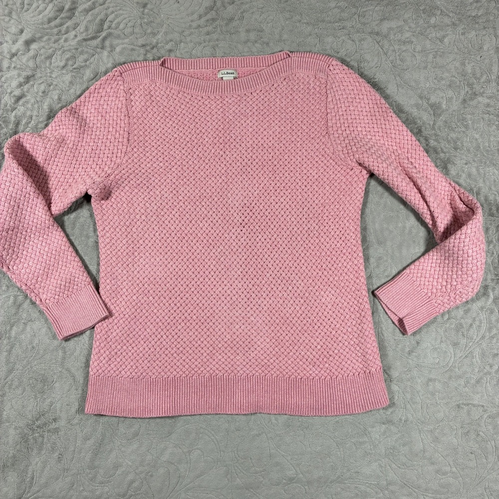 L.L. Bean Women's Basketweave Boatneck Sweater Size L Pink Preppy Heritage